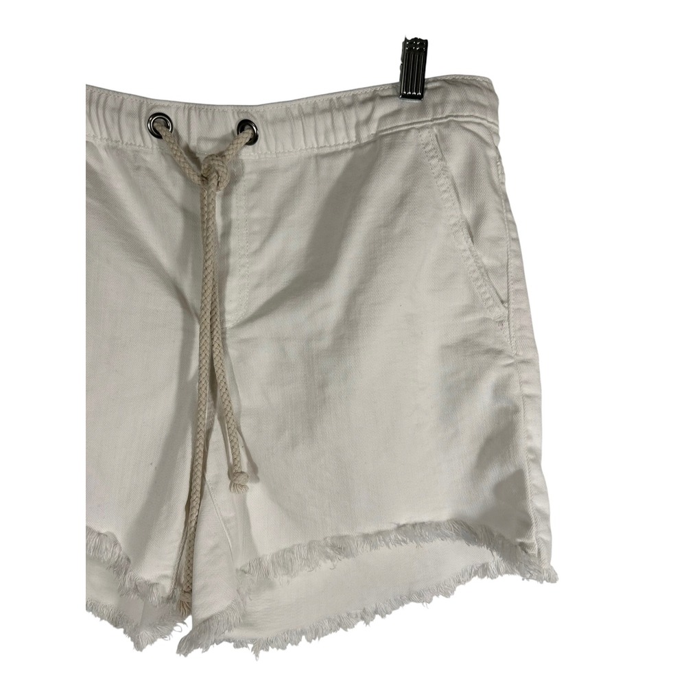 Aerie Womens White Distressed Denim Shorts Elastic Waist Rope Drawstring Size M - Picture 2 of 9